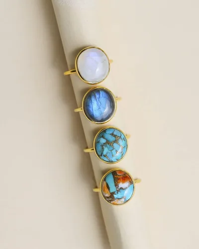 Vista 6 de YoTreasure Anillo solitario chapado en oro de 14 quilates de plata 925 verde ostra azul cobre turquesa piedra lunar labradorita ágata dendrítica