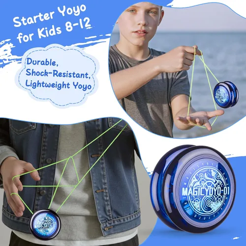 Vista 3 de Yoyo de Bucle con Respuesta para Niños Principiantes, Yo-yo Inicial 2A Loop Fácil de Jugar Trucos Básicos de Cuerda (D1 Azul) Professional