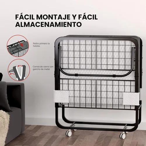 Vista 4 de EconoHome Cama Plegable con Colchón - Marco Tamaño Twin de 75x38 Pulgadas - Cama de Invitados Portátil Plegable Rollaway con Colchón de Espuma