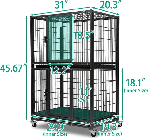 Vista 2 de Jaulas de dos niveles de 30 pulgadas para perros pequeños, jaula para perros de tamaño mediano para 2 perros, jaula resistente para perros, perreras