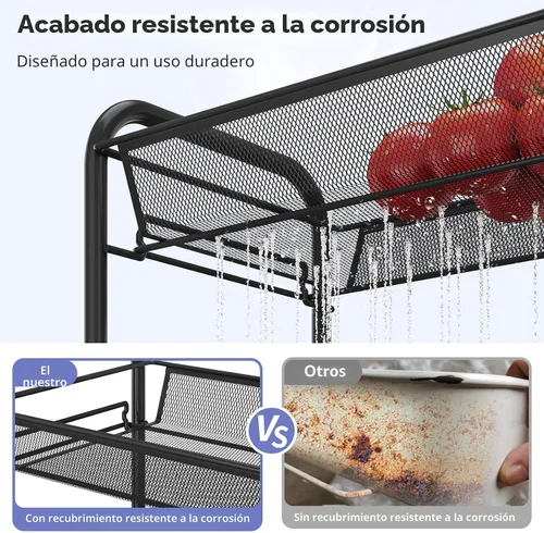 Vista 3 de TOOLF - Carrito con ruedas de 3 niveles, carrito de almacenamiento de metal Negro