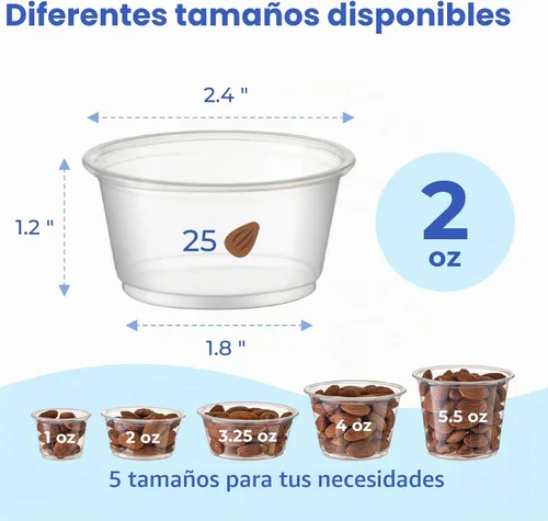 Vista 2 de Fit Meal Prep Paquete de 250 vasos de gelatina de 2 onzas con tapas, tazas desechables para porciones de soufflé para salsa