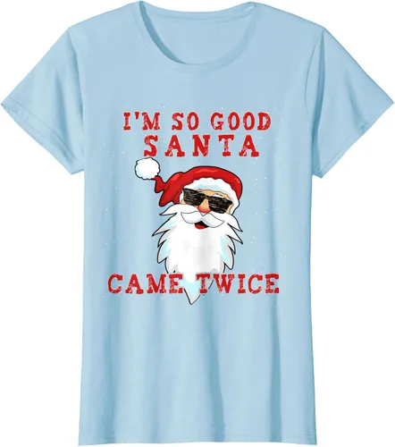 Vista 5 de Camiseta de Navidad para mujer con texto en inglés «I'm So Good Santa Came Twice» Negro