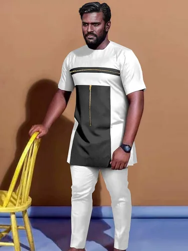 Vista 3 de Chándal para hombre, ropa africana Dashiki, conjunto de 2 piezas, manga grande, ropa casual