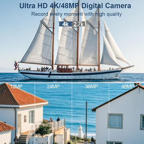 Vista 4 de Zopsc Cámara digital 4K de Vlog de 48 MP, enfoque automático de 48 MP, cámaras de zoom digital 18X para Vedio, pantalla abatible de 3 pulgadas Negro