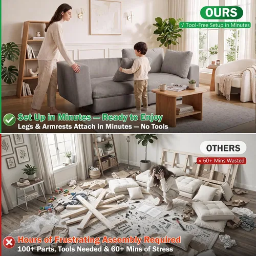 Vista 6 de Sofá modular Cloud de 110 pulgadas con funda lavable, sofá modular de asiento profundo para sala de estar, sofá modular de gran tamaño con almohada