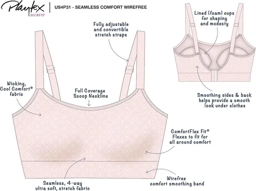 Vista 7 de PLAYTEX Women's Smoothing Full Coverage Wireless Bra Us4p31, 2-Pack, Sizes S-3x, M+-XL+