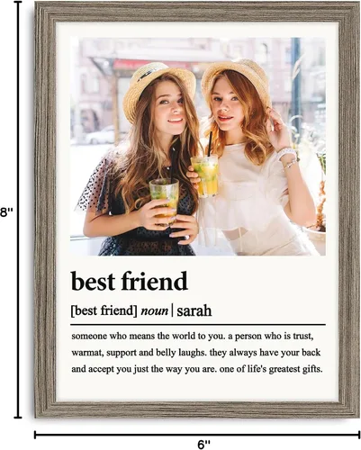 Vista 8 de Regalos de cumpleaños para mejores amigas, regalos de lienzo enmarcados personalizados para mejores amigas, impresiones de madera personalizadas