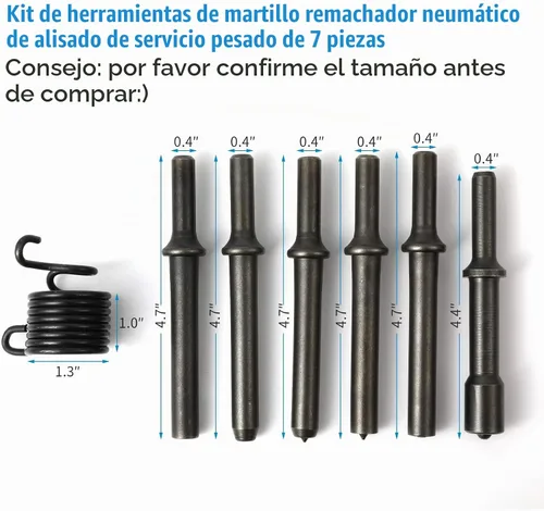 Vista 2 de Kit de herramientas de martillo de remache neumático de alisado de alta resistencia de 7 piezas