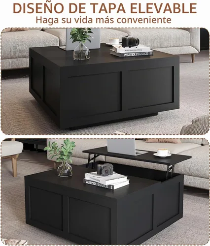 Vista 4 de HedoAjim Mesa de centro elevable con almacenamiento, mesa de centro cuadrada negra de 31.5 pulgadas con gran almacenamiento oculto, mesa central