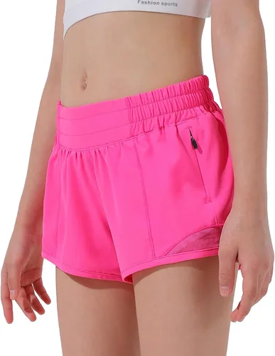 Vista 2 de Aurefin Pantalones cortos deportivos para niñas, pantalones cortos ligeros para correr para adolescentes, niñas, pantalones cortos deportivos