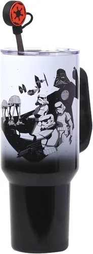 Vista 30 de Silver Buffalo Marvel Avengers - Vaso de acero inoxidable con asa, popote y tapa de pajilla, diseño de Iron Man, Capitán América, Blue Beetle, Thor