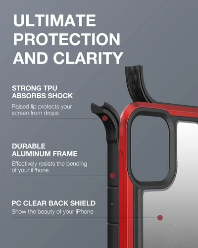 Vista 4 de Raptic Shield - Funda compatible con iPhone 12 Pro Max, protección contra golpes, marco de aluminio duradero, probada para caídas de 10 pies de Rojo