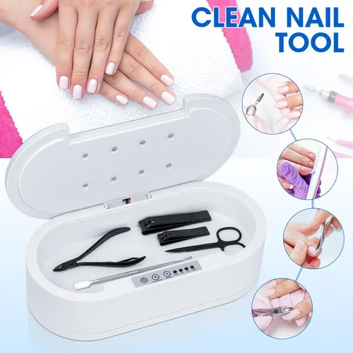 Vista 3 de Caja de limpieza de uñas, con carga USB portátil de luz azul Efficient Health Protection For Manicure Beauty Barber Salon Tools, Jewelry, Glasses