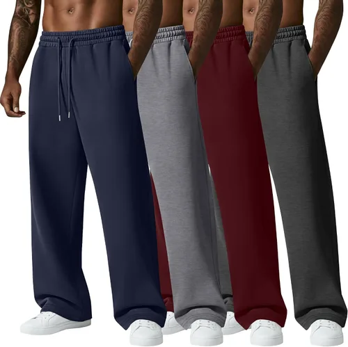 Vista 25 de August Alley Paquete de 4 pantalones deportivos para hombre, grandes y altos, delgados, atléticos, con parte inferior abierta, con cordón y bolsillos