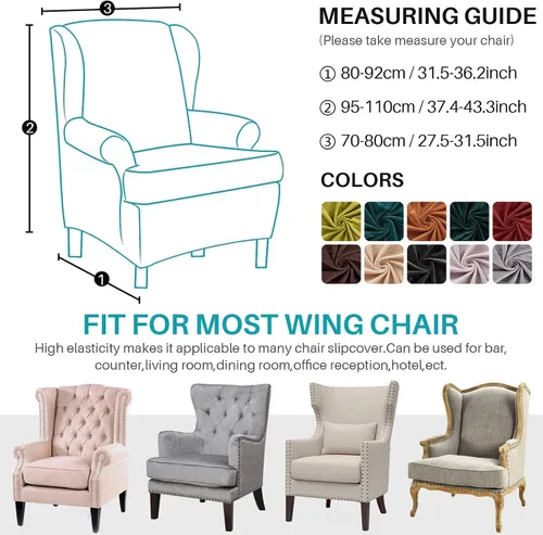 Vista 5 de MIFXIN Wingback - Funda para silla, de terciopelo de 2 piezas, elásticas, con funda de cojín, suave, lavable, protector de muebles para sala