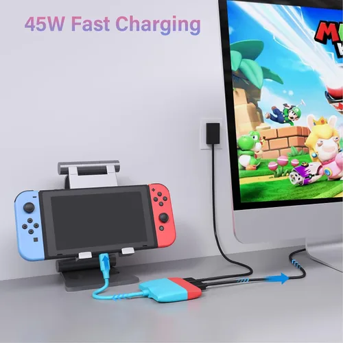 Vista 4 de Battony Adaptador USB C a HDTV para Nintendo SwitchSwitch OLEDMacBook Pro AiriPad ProAndroid Phone, USB3.0 5GBps Transferencia de fecha, USBC a 4K