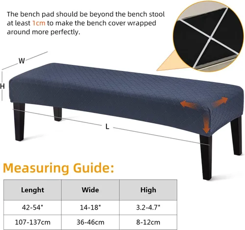 Vista 3 de YISUN Fundas de banco para comedor de Jacquard, funda elástica lavable y extraíble para banco, protector de asiento rectangular para bancos de Azul
