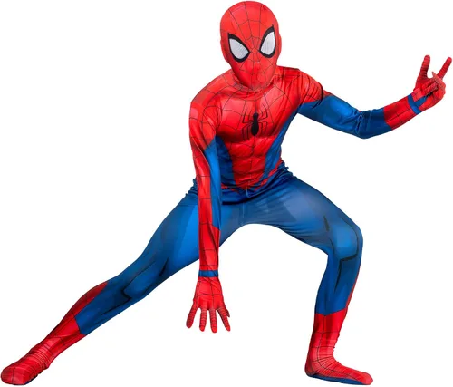 Vista 4 de Marvel Spider-Man - Disfraz oficial de Halloween Zentai para jóvenes, elastano elástico bidireccional con aberturas para la muñeca