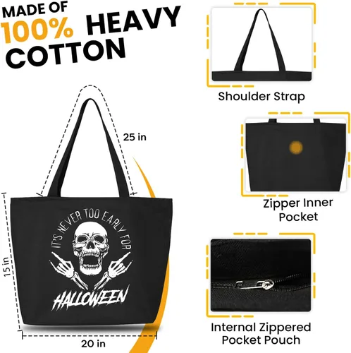 Vista 3 de It's Never Too Early for Halloween Trick or Treat - Bolsa de lona pesada con cremallera reutilizable