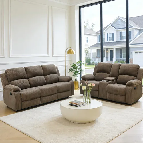 Vista 17 de Juego de sofá reclinable manual, juego de sofá reclinable de microfibra, juego de muebles modernos para sala de estar, sofá reclinable para sala