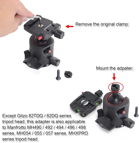 Vista 8 de Adaptador de tornillo convertidor de abrazadera de liberación rápida Arca-Swiss para cámara compatible con cabezal de trípode de la serie Gitzo