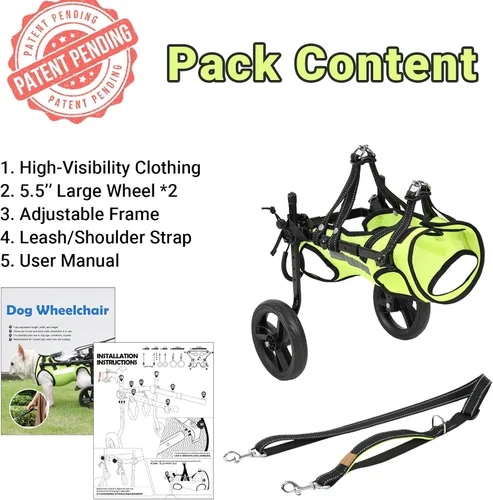Vista 2 de Silla de ruedas para perros para patas traseras, para todas las razas de perros - Incluye chaleco de alta visibilidad, correa y elevador