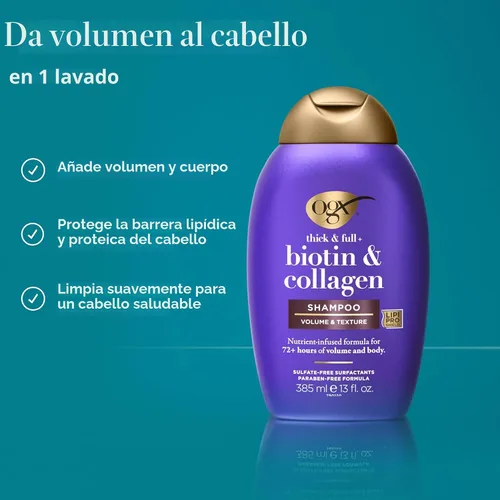 Vista 3 de Champú Organix Thick and Biotin completo y con colágeno, de 13 onzas