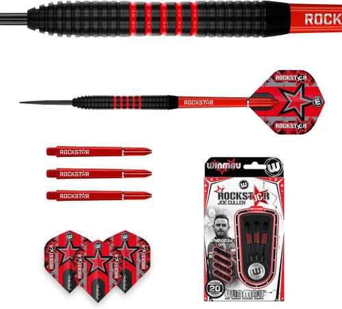 Vista 5 de Winmau Joe Cullen The Rockstar - Juego de dardos profesionales de latón de 0.71 oz con vuelos y tallos (ejes)