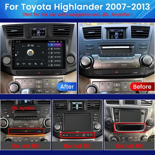 Vista 2 de Estéreo de coche Android 12 de 8+128 GB 8 Core para Toyota Highlander 2007 2008 2009 2010 2011 2012 2013 no para radio de coche JBL navegación
