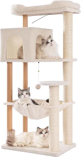 Vista 10 de Árbol de cactus para gatos, torre pequeña para gatos con poste rascador de 32 pulgadas con casa de condominio para gatos, hamaca acogedora y cama