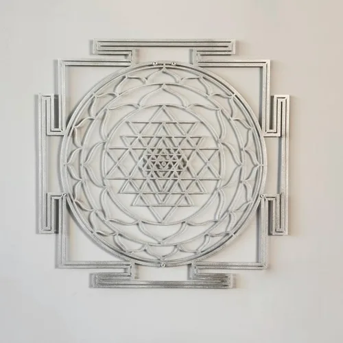 Vista 8 de Colorfull Worlds Sri Yantra - Decoración de pared de metal con geometría sagrada, decoración moderna única para sala de estar, arte de pared