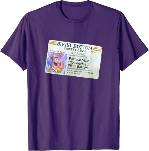 Vista 63 de SpongeBob SquarePants Camiseta con logotipo de Patrick Star Driver License King, Negro