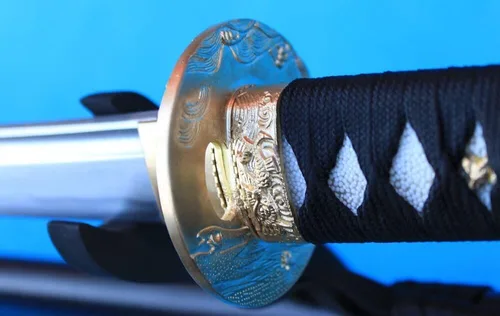 Vista 8 de Espada samurái japonesa de 41 pulgadas con patrón de arcilla de acero templada, espada Katana real afilada