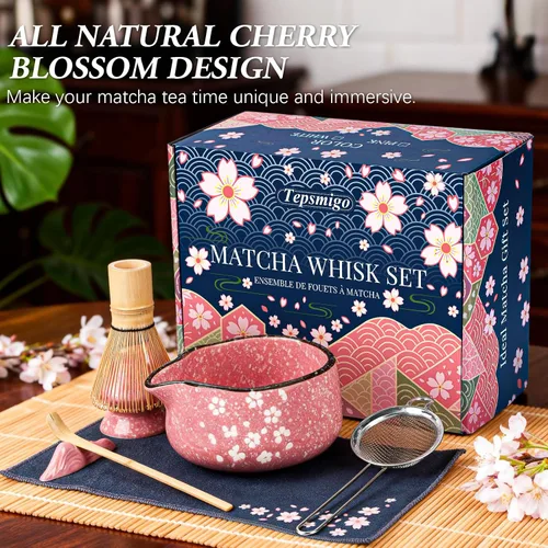 Vista 8 de Juego de Batidores de Matcha, 7 Piezas Juegos de Matcha de Cerámica con Cuenco, Batidor de Bambú y Soporte, Toalla, Tamiz, Cuchara de Bambú