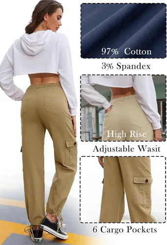 Vista 3 de Women Cargo Pants Stretchy Chino Pants for Women High Waisted Jeans with 6 Pockets