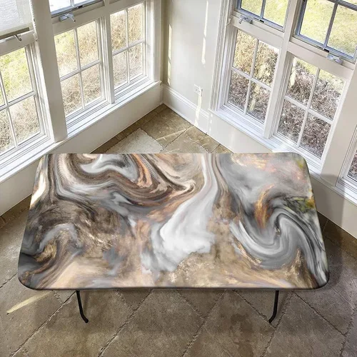 Vista 17 de XISUNYA Mantel de poliéster elástico ajustable con diseño de mármol, 24 x 36 pulgadas, mantel rectangular para mesa plegable de 3 pies, tonos