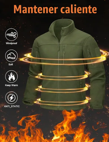 Vista 3 de CRYSULLY Chaqueta de forro polar para hombre, abrigo de trabajo táctico Verde militar