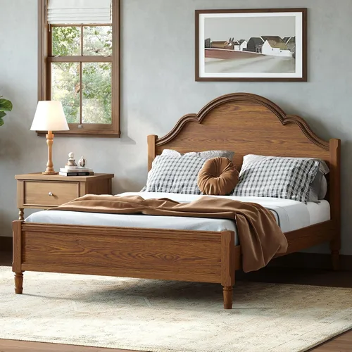 Vista 8 de Base de cama de plataforma de madera maciza tamaño Queen con cabecera de arco, base de listones resistente (negro - W, Queen)
