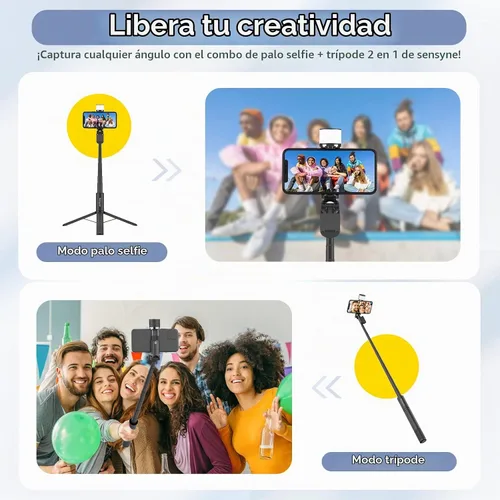 Vista 2 de Sensyne Palo selfie con luz, trípode para teléfono con mango giratorio de 360° compatible con teléfonos celulares