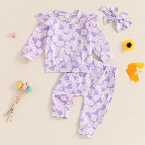 Vista 2 de Kaipiclos Ropa de otoño e invierno para bebé niña, sudadera con estampado floral, camisa de manga larga, pantalones, ropa