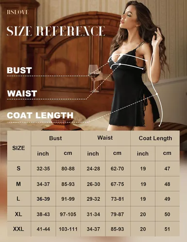 Vista 5 de RSLOVE Lencería sexy para mujer, camisón de encaje con abertura lateral, camisón modal para dormir