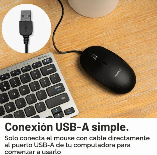 Vista 2 de Macally Ratón de computadora con cable, mouse USB silencioso - USB delgado y compacto para Apple Mac o Windows PC portátil/escritorio - Diseñado