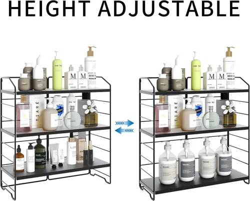 Vista 4 de BOIVSHI Organizador de encimera de baño, organizador de encimera de baño de 3 niveles, 8 niveles de altura ajustable, organizador de baño