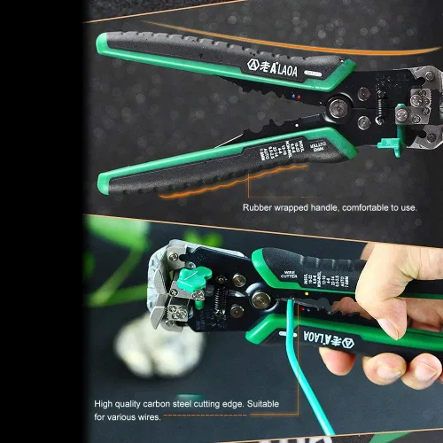 Vista 4 de Herramienta pelacables, pelacables, cortador automático de cables, ajuste de 8 AWG a 26 AWG con resortes, herramientas de pelado de cables