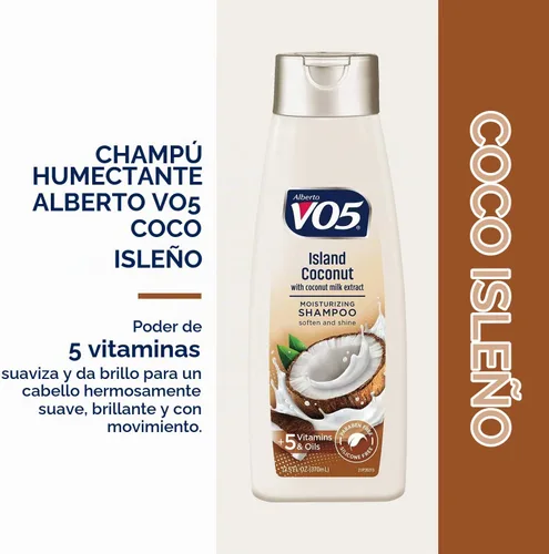 Vista 2 de VO5 Champú hidratante – 12.5 onzas líquidas – Cabello de hojas de coco de isla con aspecto vibrante y hermoso, color blanco