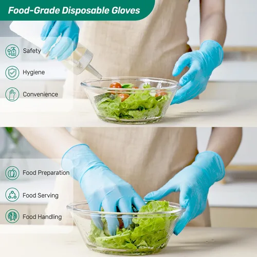 Vista 4 de Kebada Guantes de nitrilo desechables D1, guantes desechables de nitrilo para limpieza, preparación de alimentos, grado industrial, no estériles
