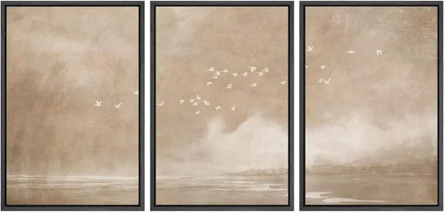 Vista 152 de SIGNWIN Lienzo enmarcado para pared, juego de arte tranquilo con reflejo de lago, acuarela, montaña y agua, ilustraciones modernas, arte abstracto