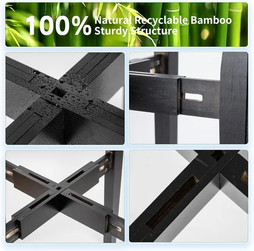 Vista 4 de Soporte ajustable de bambú para plantas de interior, estante moderno para flores con compatibilidad de maceta de 8 a 12 pulgadas, diseño de esquina