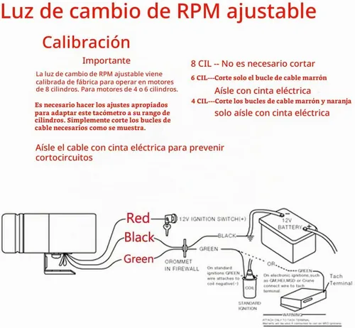 Vista 7 de E Support - Tacómetro con LED ajustable y luz para RPM de 1000 - 11000 universal, Azul LED Led azul
